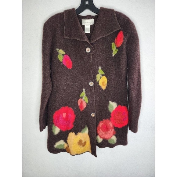 VTG Susan Bristol Hand Embroidered Wool Cardigan Jacket Women's Size Medium - Picture 2 of 10